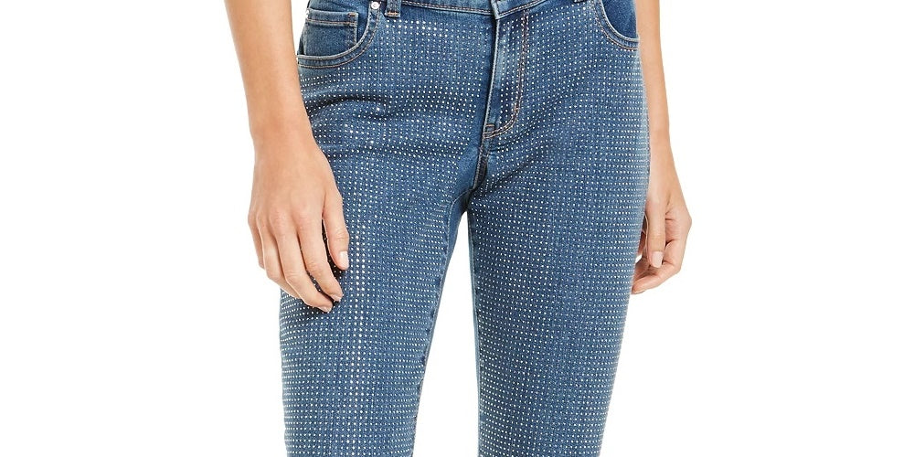 Calça jeans skinny feminina INC International Concepts com frente brilhante, azul, tamanho 6