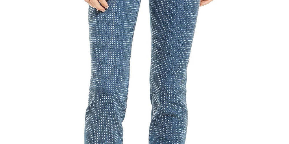 Calça jeans skinny feminina INC International Concepts com frente brilhante, azul, tamanho 6