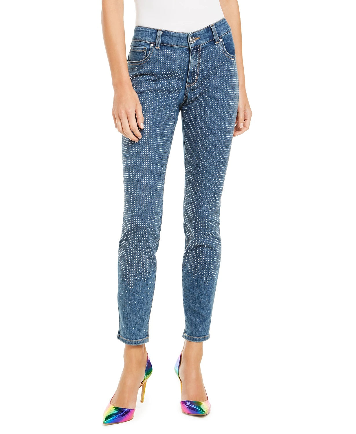 Calça jeans skinny feminina INC International Concepts Petite com detalhes na frente, azul, tamanho 4P