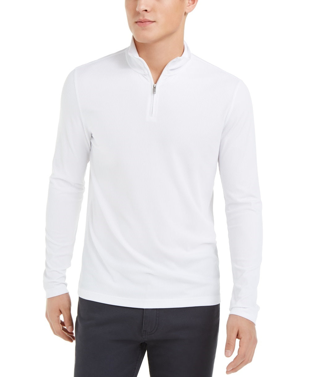 Pulôver Alfani Masculino Leve com Zíper e Canelado, Branco, Tamanho Pequeno