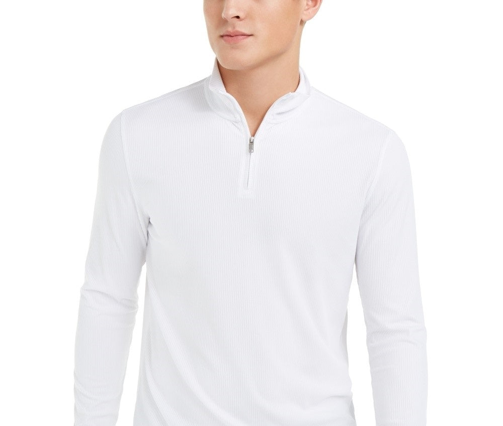 Pulôver Alfani Masculino Leve com Zíper e Canelado, Branco, Tamanho Pequeno