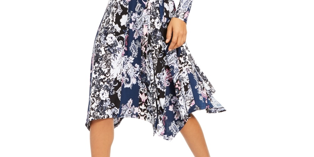 Vestido envelope estampado feminino INC International Concepts, preto, tamanho pequeno