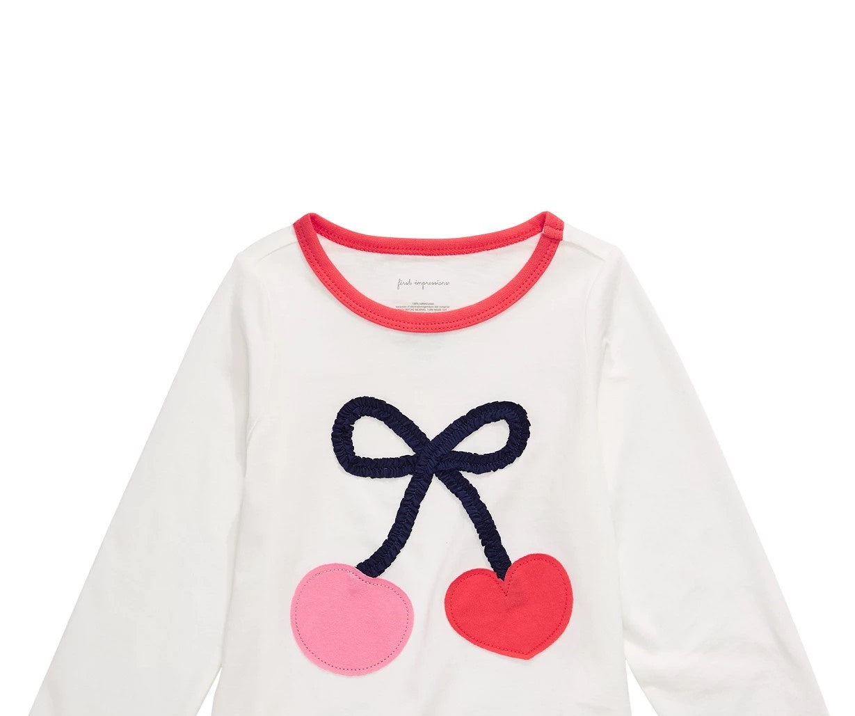 Camiseta infantil de algodão com manga comprida e cereja First Impressions para meninas, tamanho 3T