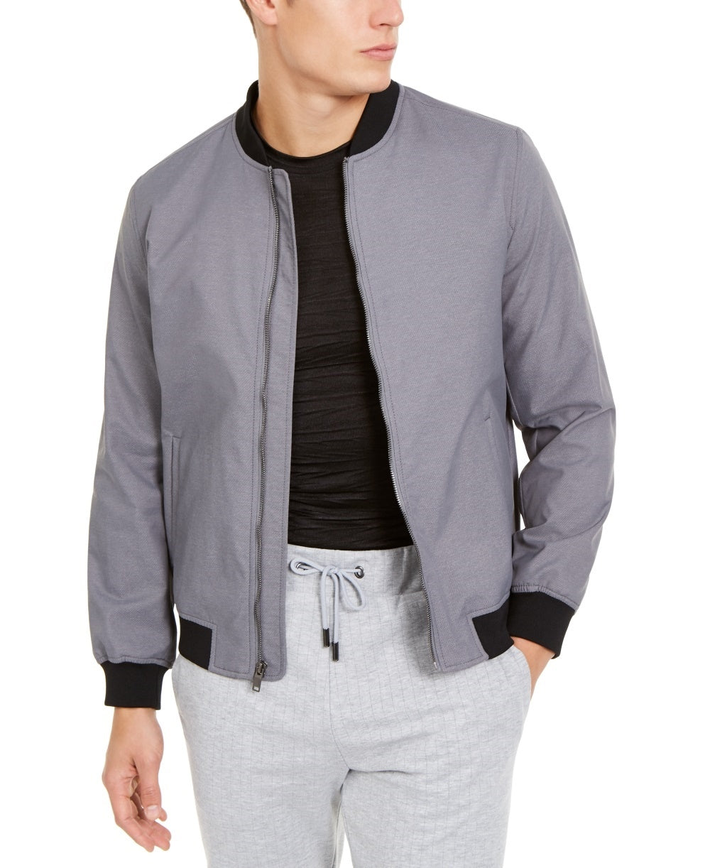 Jaqueta bomber masculina Alfani com zíper completo, cinza, tamanho médio