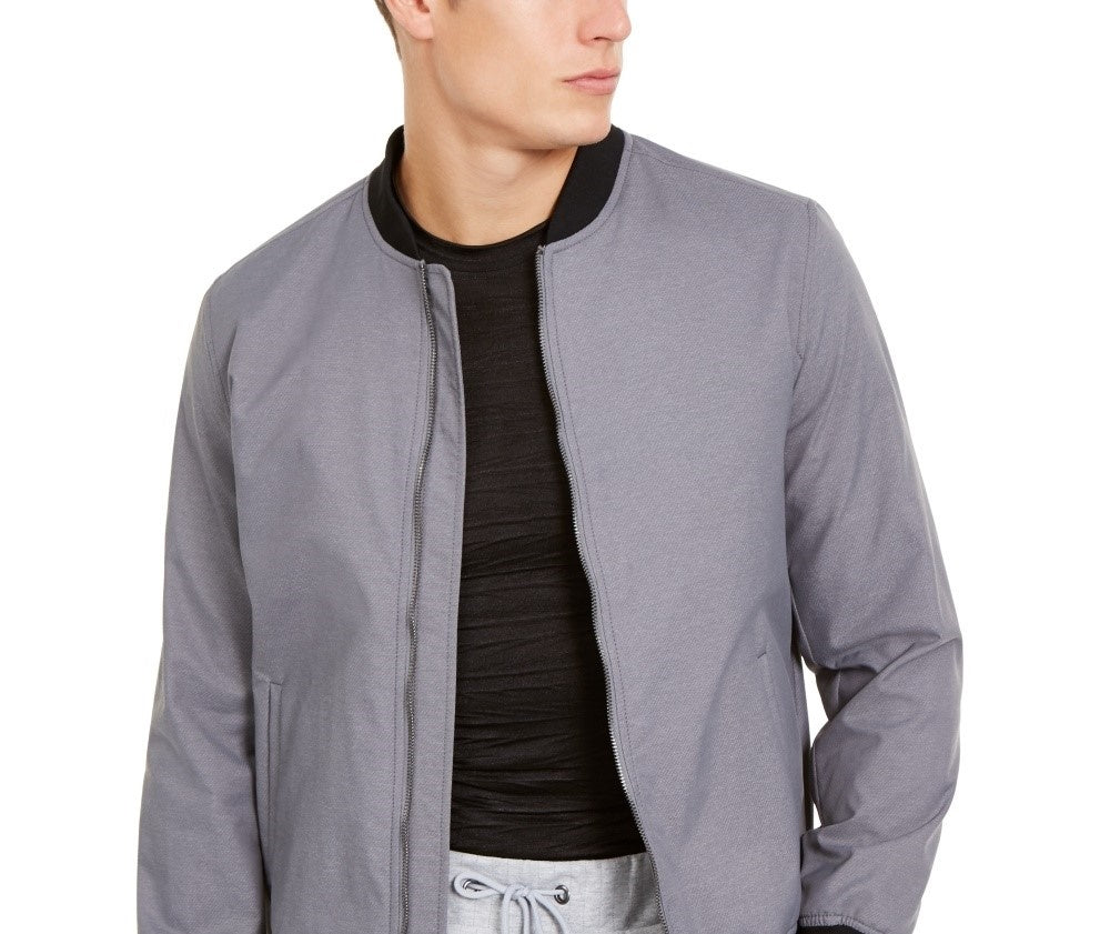 Jaqueta bomber masculina Alfani com zíper completo, cinza, tamanho médio