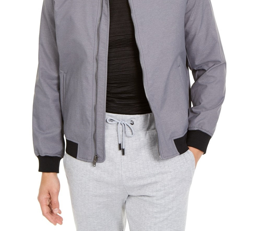 Jaqueta bomber masculina Alfani com zíper completo, cinza, tamanho médio