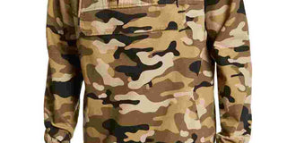 Suéter de algodão camuflado masculino Sun + Stone, manga comprida, ajuste clássico, zíper de um quarto, bege, tamanho extragrande