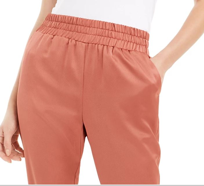 Calça jogger feminina Bar III de cetim marrom, tamanho médio