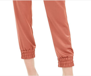 Calça jogger feminina Bar III de cetim marrom, tamanho médio