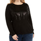 Suéter feminino com gola redonda e lantejoulas da INC International Concepts, preto, tamanho 4X