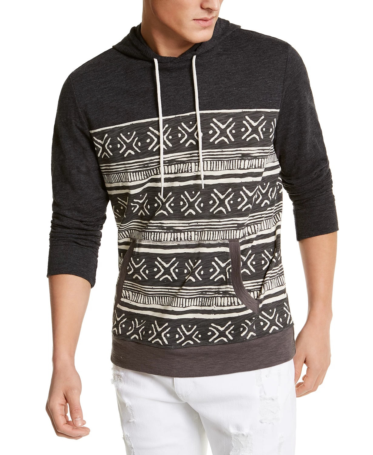 Moletom com capuz listrado masculino Sun + Stone, preto, tamanho grande