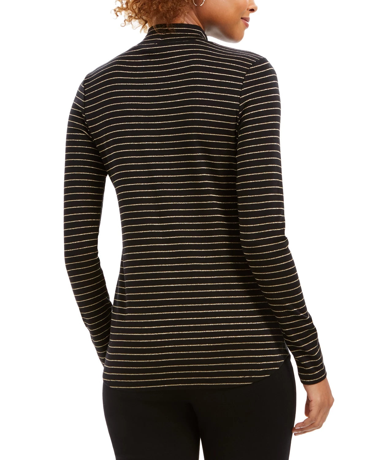 Blusa feminina listrada com gola falsa Charter Club, preta, tamanho médio