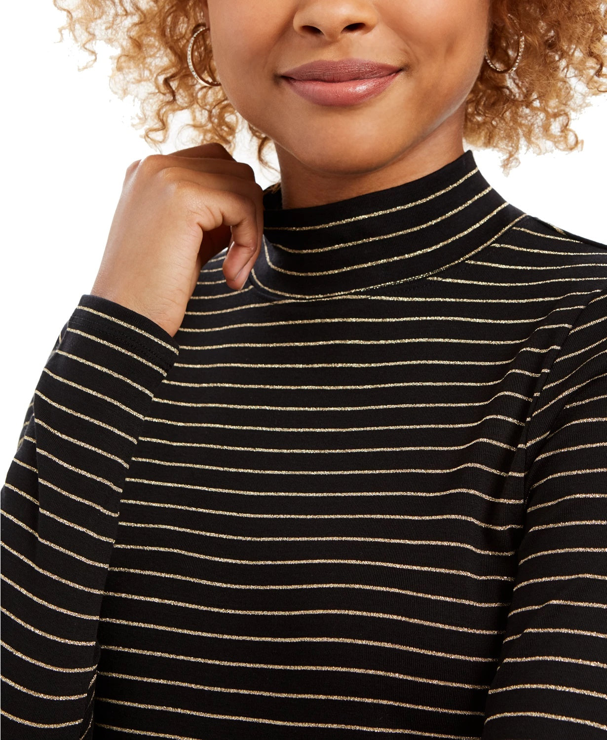 Blusa feminina listrada com gola falsa Charter Club, preta, tamanho médio