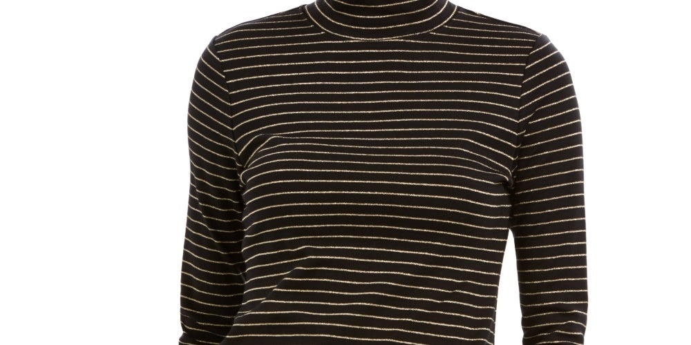 Blusa feminina listrada com gola falsa, preta, tamanho extragrande, Charter Club