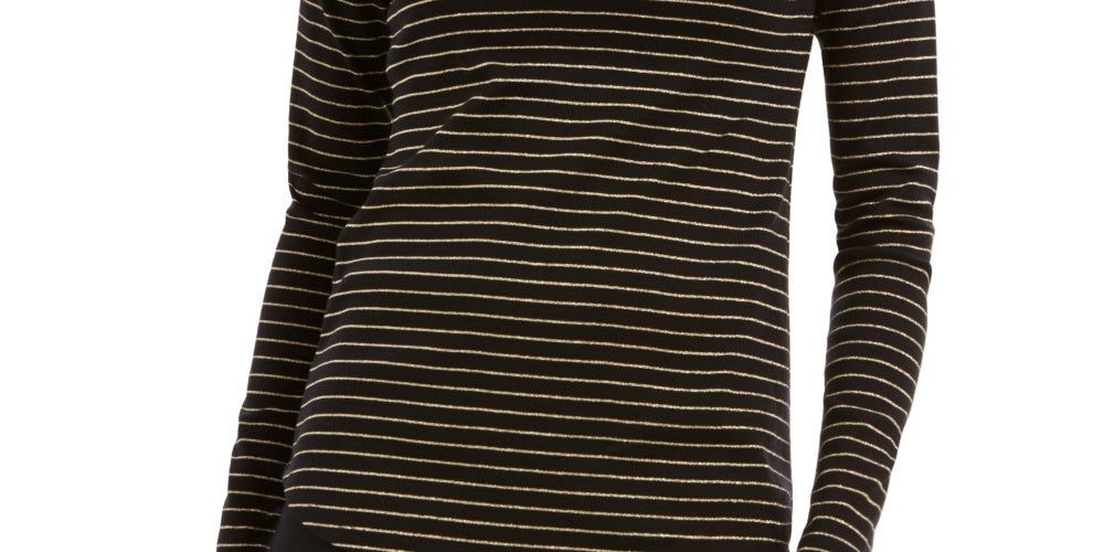 Blusa feminina listrada com gola falsa, preta, tamanho extragrande, Charter Club