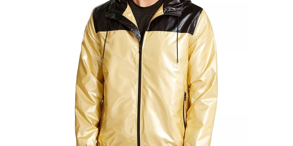 Jaqueta corta-vento Alfani masculina com blocos de cores e zíper, amarela, tamanho pequeno