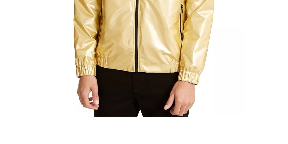 Jaqueta corta-vento Alfani masculina com blocos de cores e zíper, amarela, tamanho pequeno