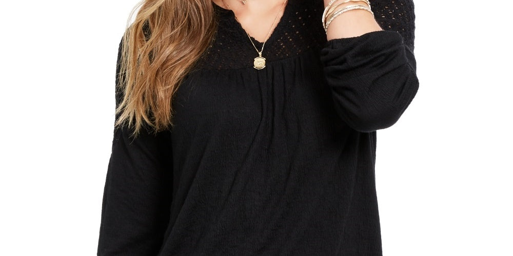 Top de crochê feminino estilo &amp; co, preto, tamanho extragrande