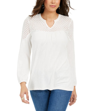 Top de crochê feminino Style &amp; Co, branco, tamanho X-S