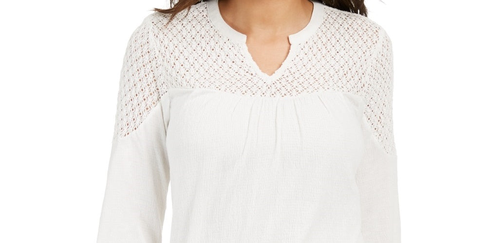 Top de crochê feminino Style &amp; Co, branco, tamanho X-S