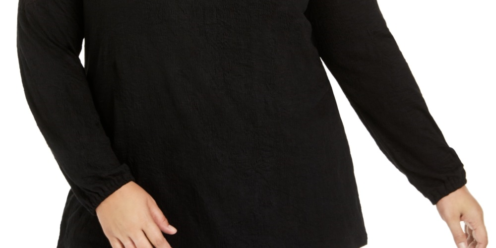 Blusa texturizada com ombros de renda plus size feminina Style &amp; Co, preta, tamanho 0X