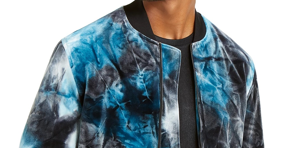 Jaqueta bomber masculina de veludo tie-dye da INC International Concepts, tamanho grande, azul-marinho