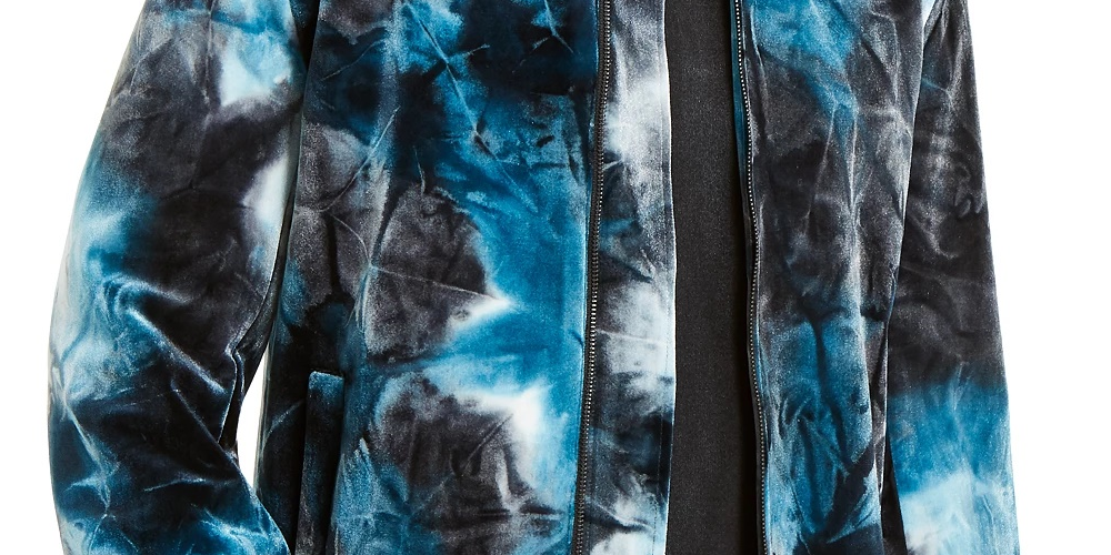 Jaqueta bomber masculina de veludo tie-dye da INC International Concepts, tamanho grande, azul-marinho