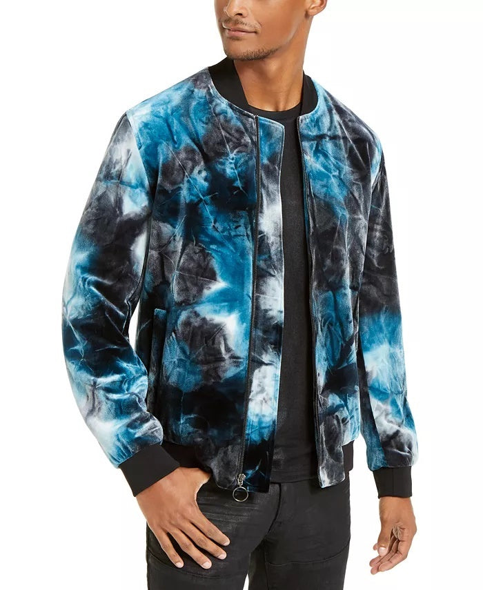 Jaqueta bomber masculina de veludo tie-dye da INC International Concepts, tamanho marinho, pequeno