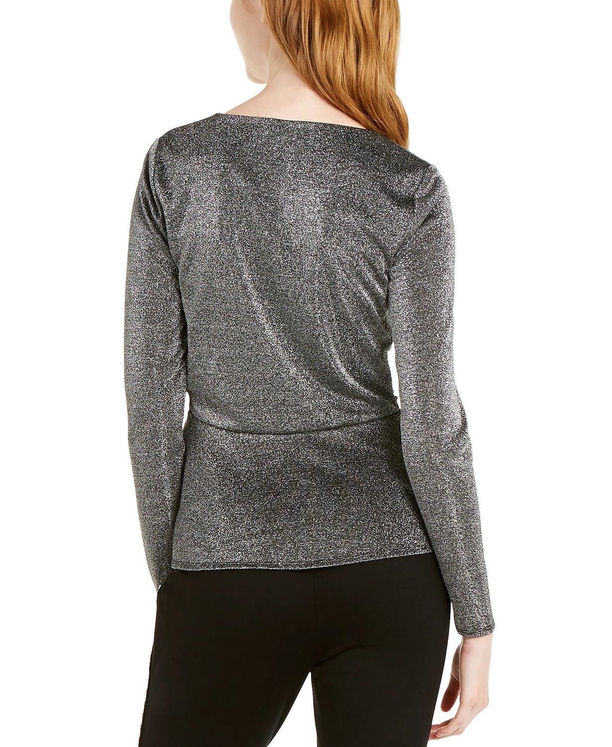 Top metálico drapeado feminino INC International Concepts, preto, tamanho médio