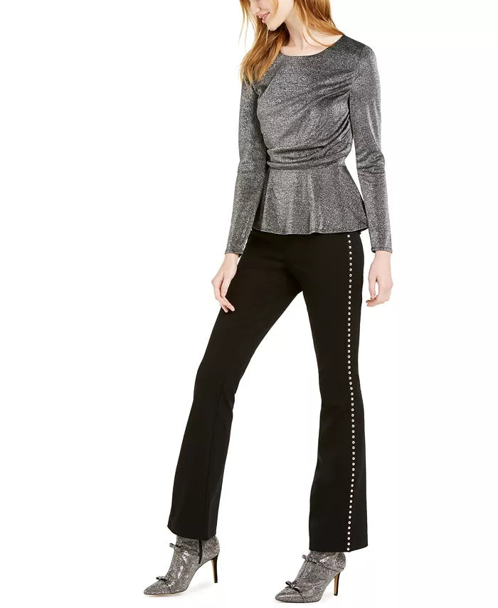 Top metálico drapeado feminino INC International Concepts, preto, tamanho médio