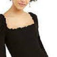 Blusa feminina Bar III com decote quadrado e franzido, preta, tamanho grande