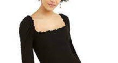 Blusa feminina Bar III com decote quadrado e franzido, preta, tamanho grande