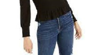 Blusa feminina Bar III com decote quadrado e franzido, preta, tamanho grande