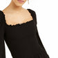 Blusa feminina Bar III com decote quadrado e franzido, preta, tamanho extra grande