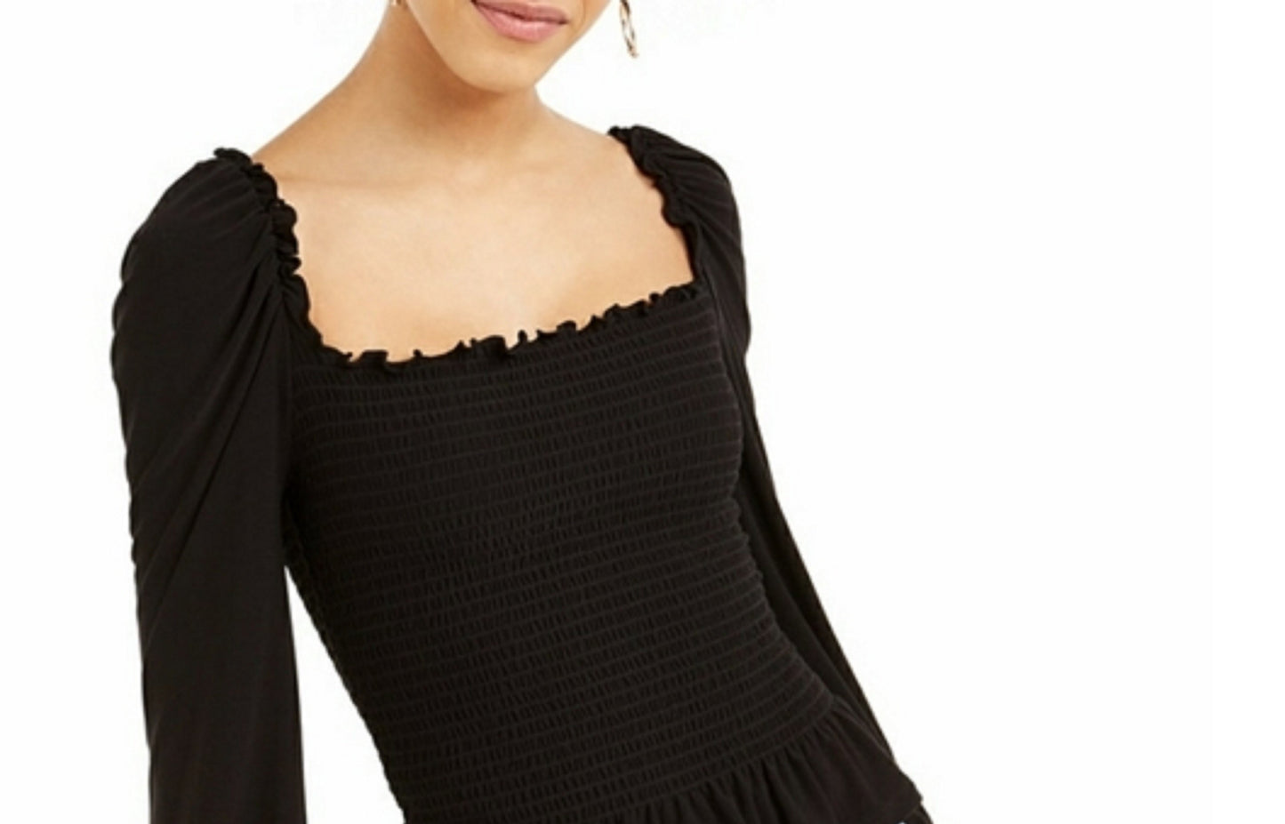 Blusa feminina Bar III com decote quadrado e franzido, preta, tamanho extra grande