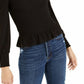 Blusa feminina Bar III com decote quadrado e franzido, preta, tamanho extra grande