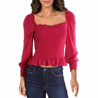Blusa feminina Bar III com decote quadrado e franzido, vermelha, tamanho pequeno