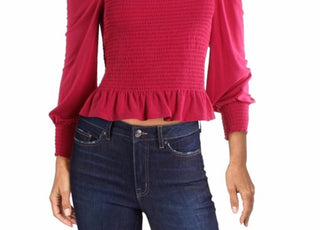 Blusa feminina Bar III com decote quadrado e franzido, vermelha, tamanho pequeno