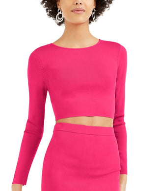 Bar III Suéter feminino de manga comprida com gola redonda, vermelho, tamanho extragrande