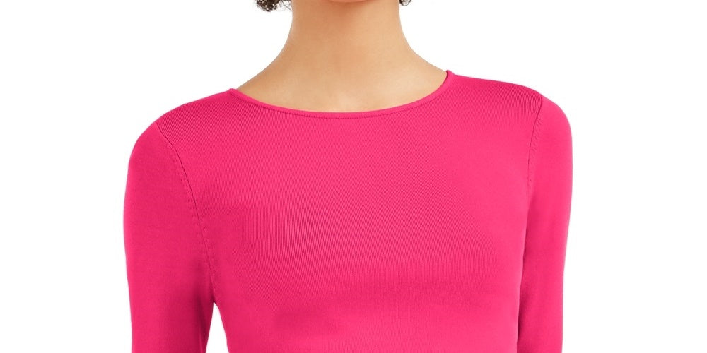 Bar III Suéter feminino de manga comprida com gola redonda, vermelho, tamanho extragrande