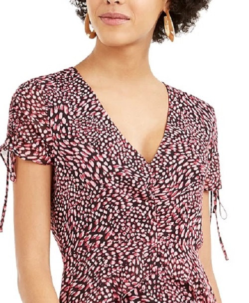 Vestido curto estampado com babados Bar III feminino vermelho escuro tamanho 12