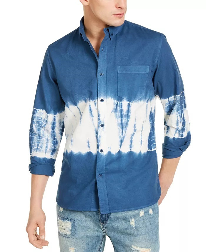 Camisa masculina tie-dye Horizon da Sun + Stone, tamanho médio, azul-marinho