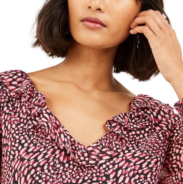 Blusa feminina Bar III com estampa de babados e costas baixas, vermelha, tamanho XX-G