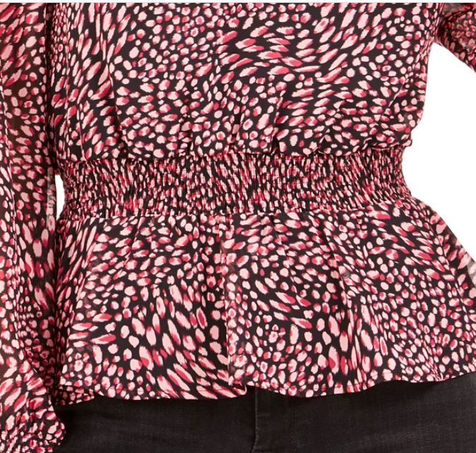 Blusa feminina Bar III com estampa de babados e costas baixas, vermelha, tamanho XX-G