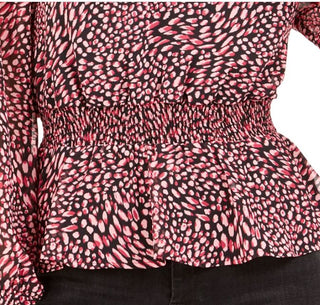 Blusa feminina Bar III com estampa de babados e costas baixas, vermelha, tamanho XX-G