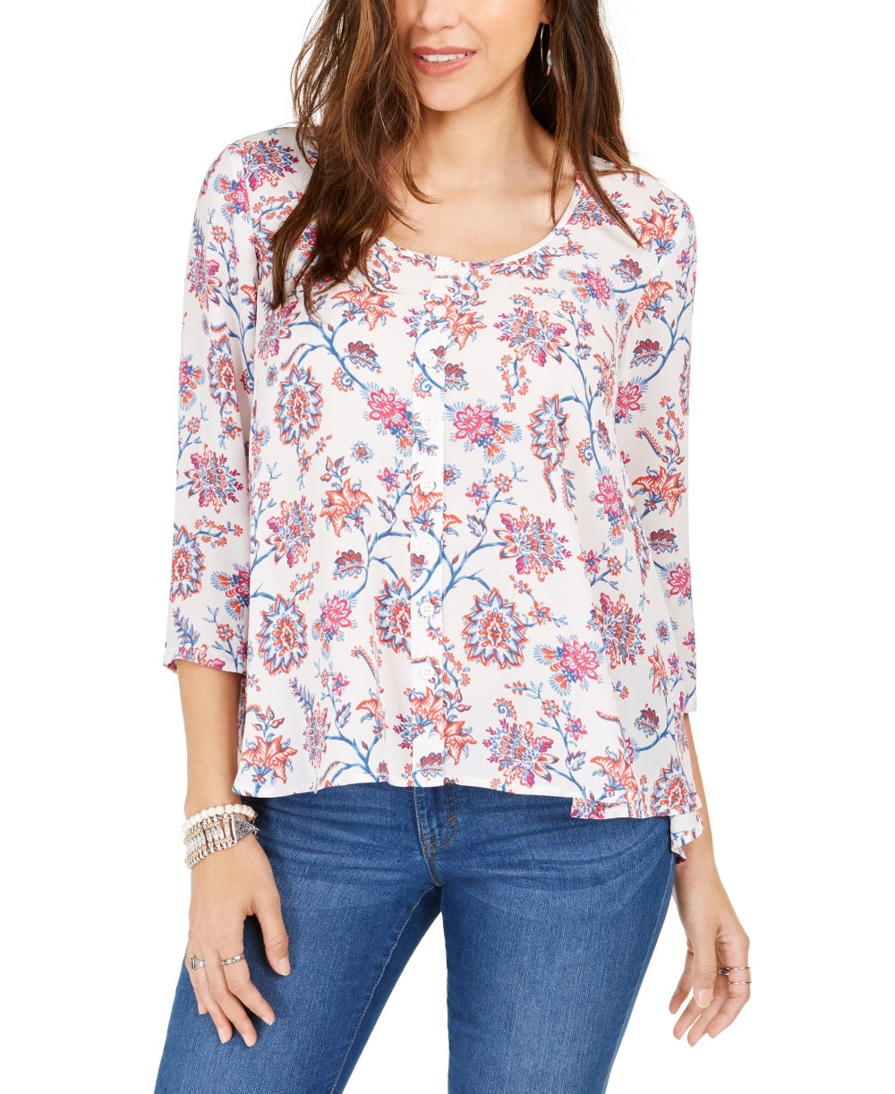 Blusa estampada feminina Style &amp; Co, branca, tamanho médio