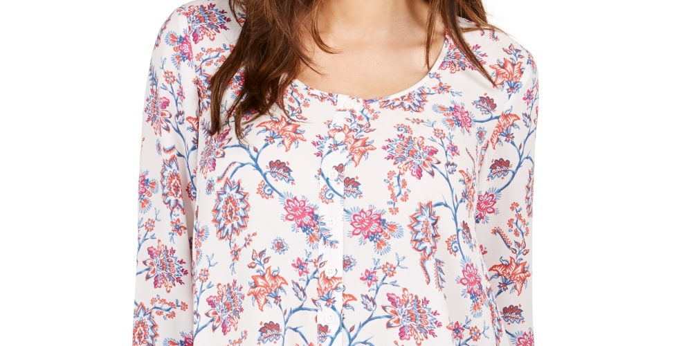 Blusa estampada feminina Style &amp; Co, branca, tamanho médio