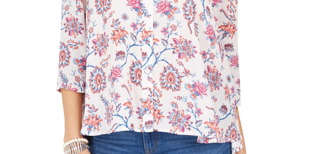 Blusa estampada feminina Style &amp; Co, branca, tamanho médio