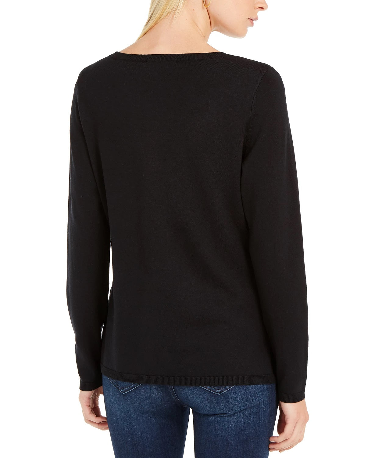 Suéter feminino com lantejoulas e estrela da INC International Concepts, preto, tamanho X-S