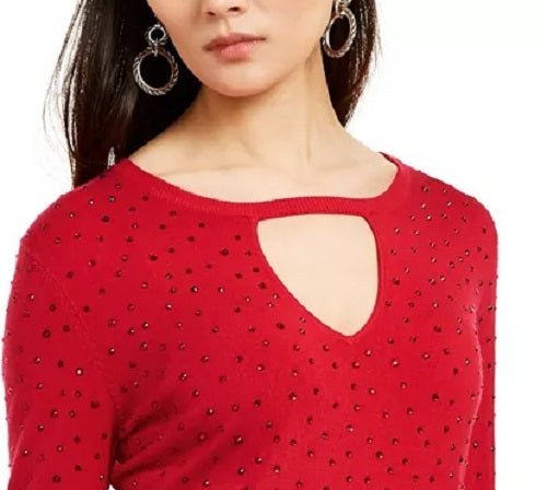 Suéter feminino com decote em V e botões da INC International Concepts, tamanho XS, vermelho